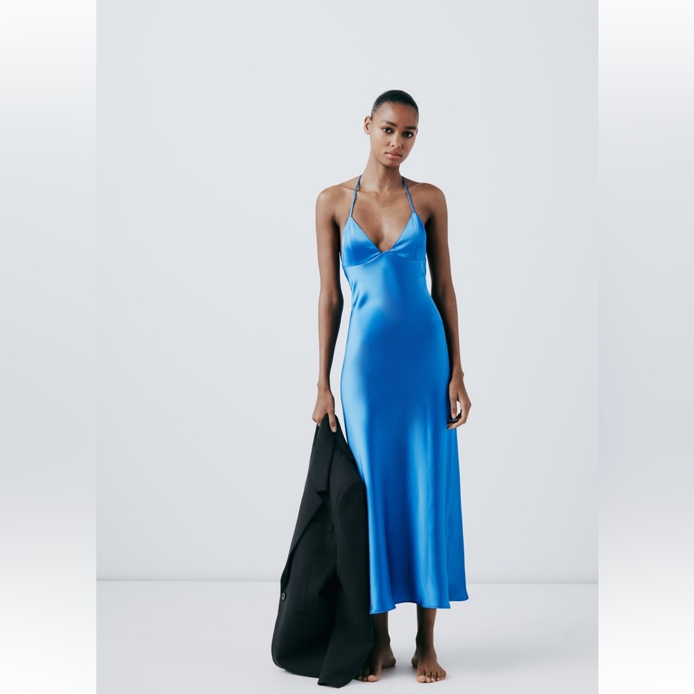 Blue Halter Midi Dress